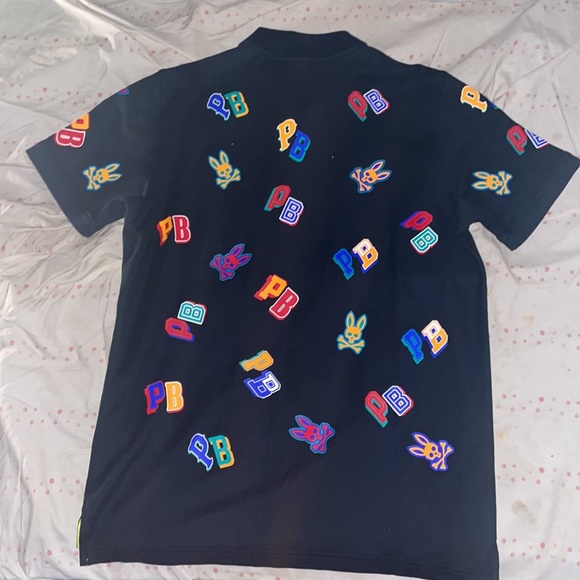 Physco Bunny button down shirt . Navy Blue color with logo prints all over. - Picture 3 of 3